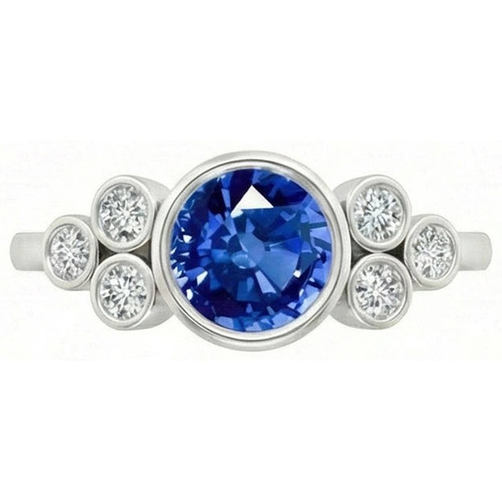 Bezel Set Ceylon Sapphire And Natural Earth Mined Diamond Ring White Gold 14K 2.70 Ct
