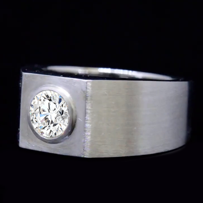 Bezel Set Diamond Mens Ring Thick Band