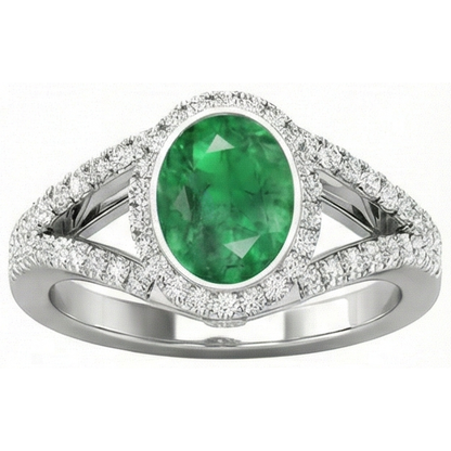Bezel Set Green Emerald And Natural Earth Mined Diamonds 4.25 Ct Anniversary Ring White Gold