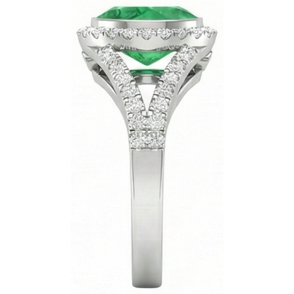 Bezel Set Green Emerald And Natural Earth Mined Diamonds 4.25 Ct Anniversary Ring White Gold