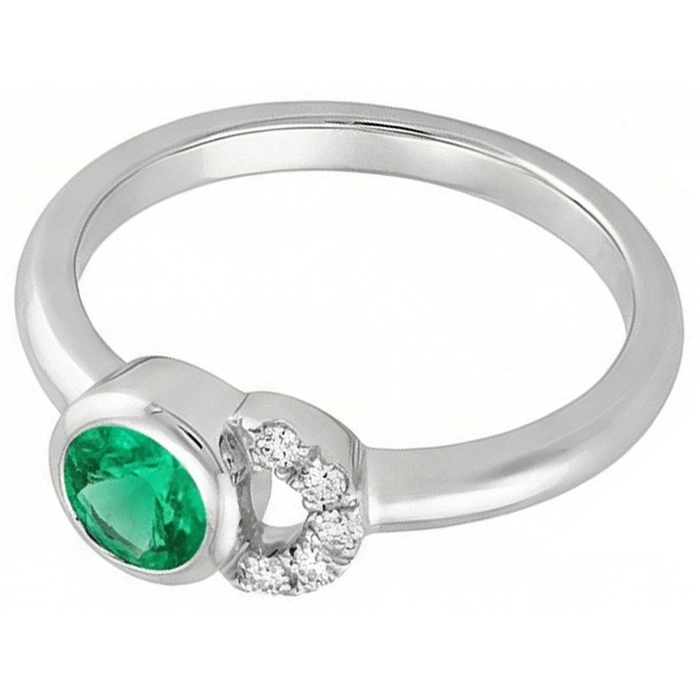Natural Real ( Not Lab Grown ) Bezel Set Green Emerald GIA Diamond Ring