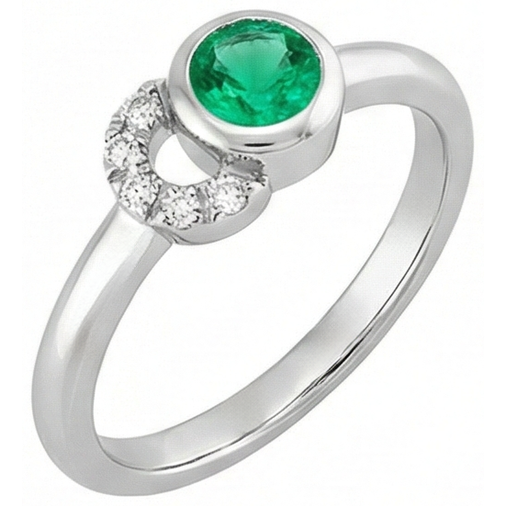 Natural Real ( Not Lab Grown ) Bezel Set Green Emerald GIA Diamond Ring
