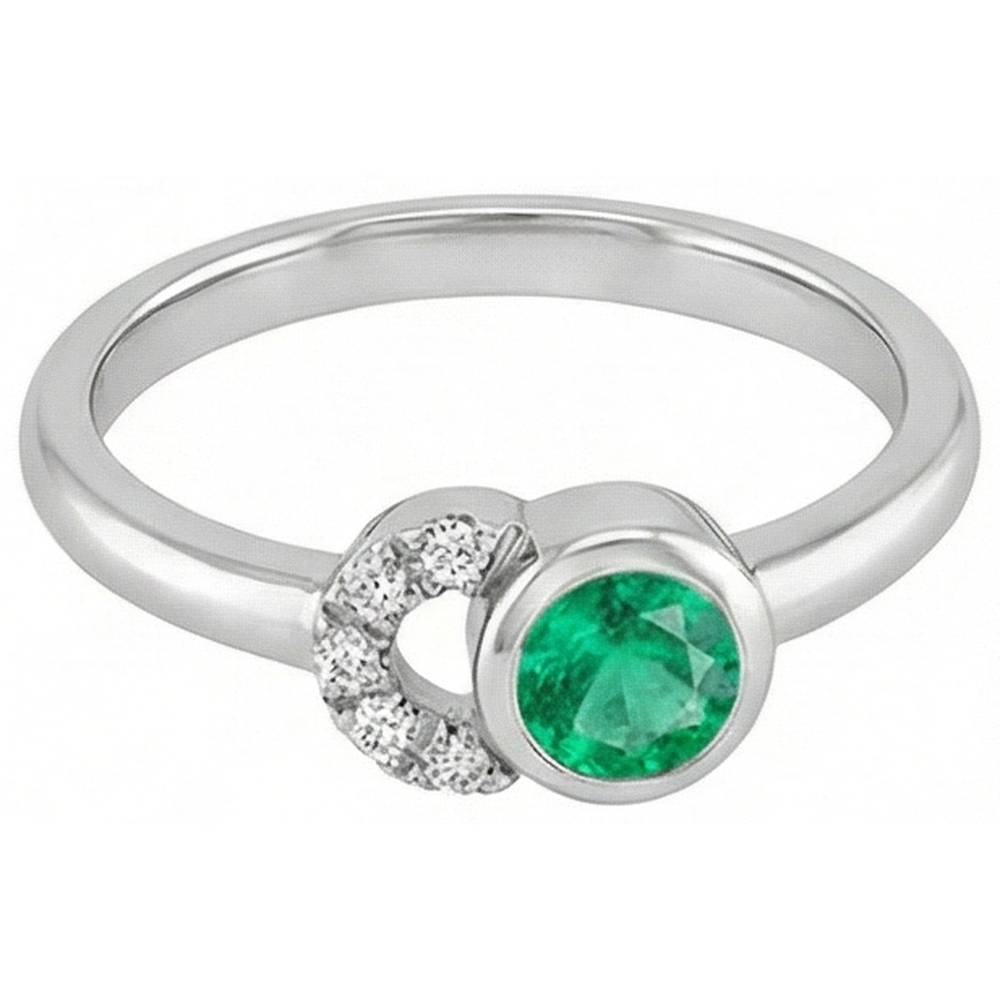 Natural Real ( Not Lab Grown ) Bezel Set Green Emerald GIA Diamond Ring