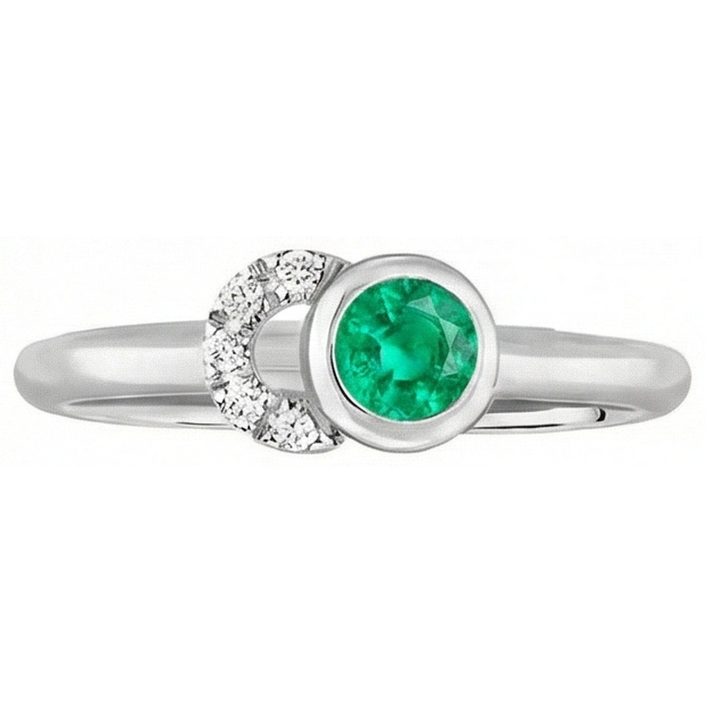 Natural Real ( Not Lab Grown ) Bezel Set Green Emerald GIA Diamond Ring