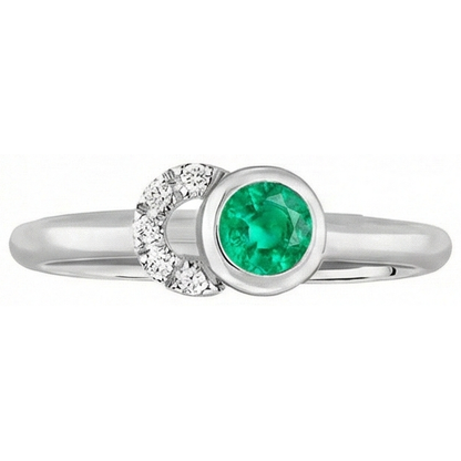 Natural Real ( Not Lab Grown ) Bezel Set Green Emerald GIA Diamond Ring
