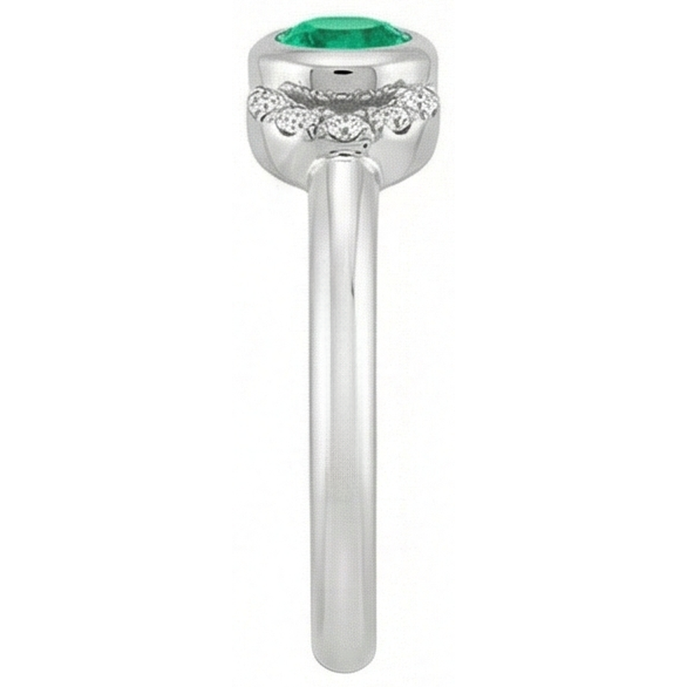 Natural Real ( Not Lab Grown ) Bezel Set Green Emerald GIA Diamond Ring