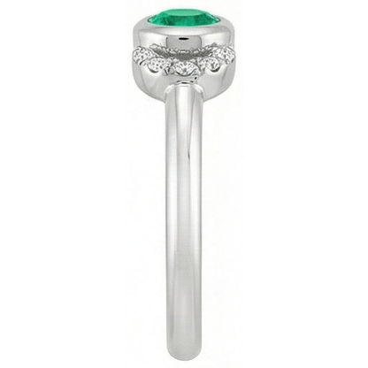Natural Real ( Not Lab Grown ) Bezel Set Green Emerald GIA Diamond Ring