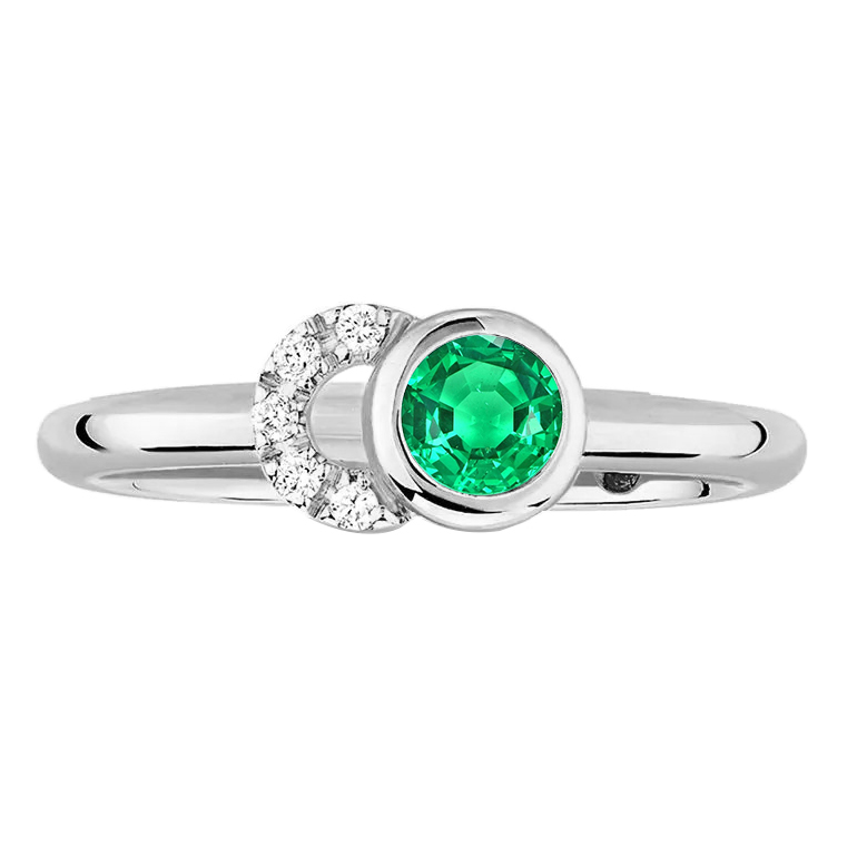 Bezel Set Green Emerald Diamond Ring