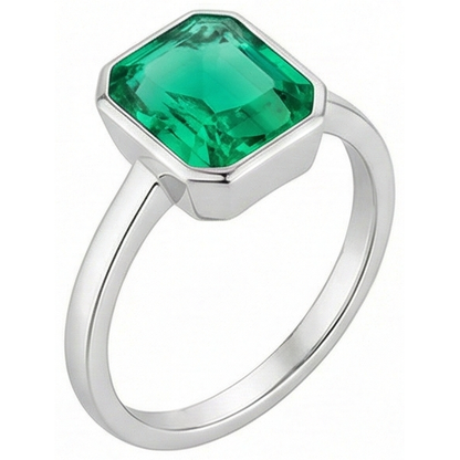 Natural Real ( Not Lab Grown ) Bezel Set Green Emerald GIA Solitaire Ring 14K Gold Jewelry