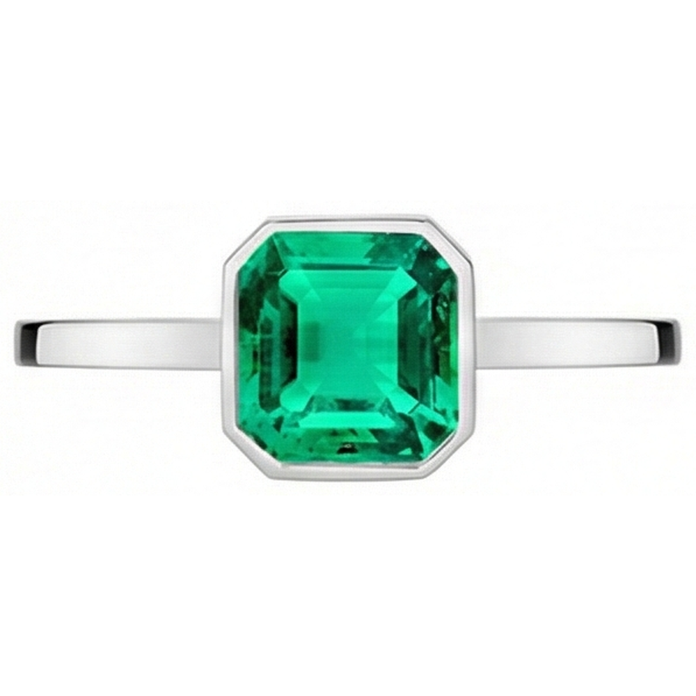Natural Real ( Not Lab Grown ) Bezel Set Green Emerald GIA Solitaire Ring 14K Gold Jewelry