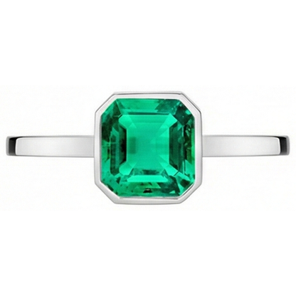 Natural Real ( Not Lab Grown ) Bezel Set Green Emerald GIA Solitaire Ring 14K Gold Jewelry