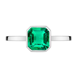 Bezel Set Green Emerald Solitaire Ring 14K Gold Jewelry