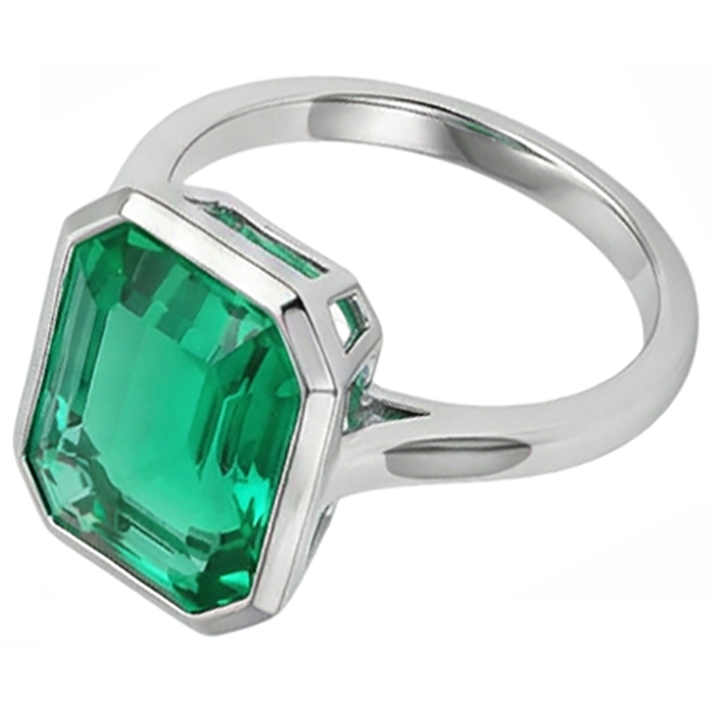 Natural Real ( Not Lab Grown ) Bezel Set Green Emerald GIA Solitaire Ring