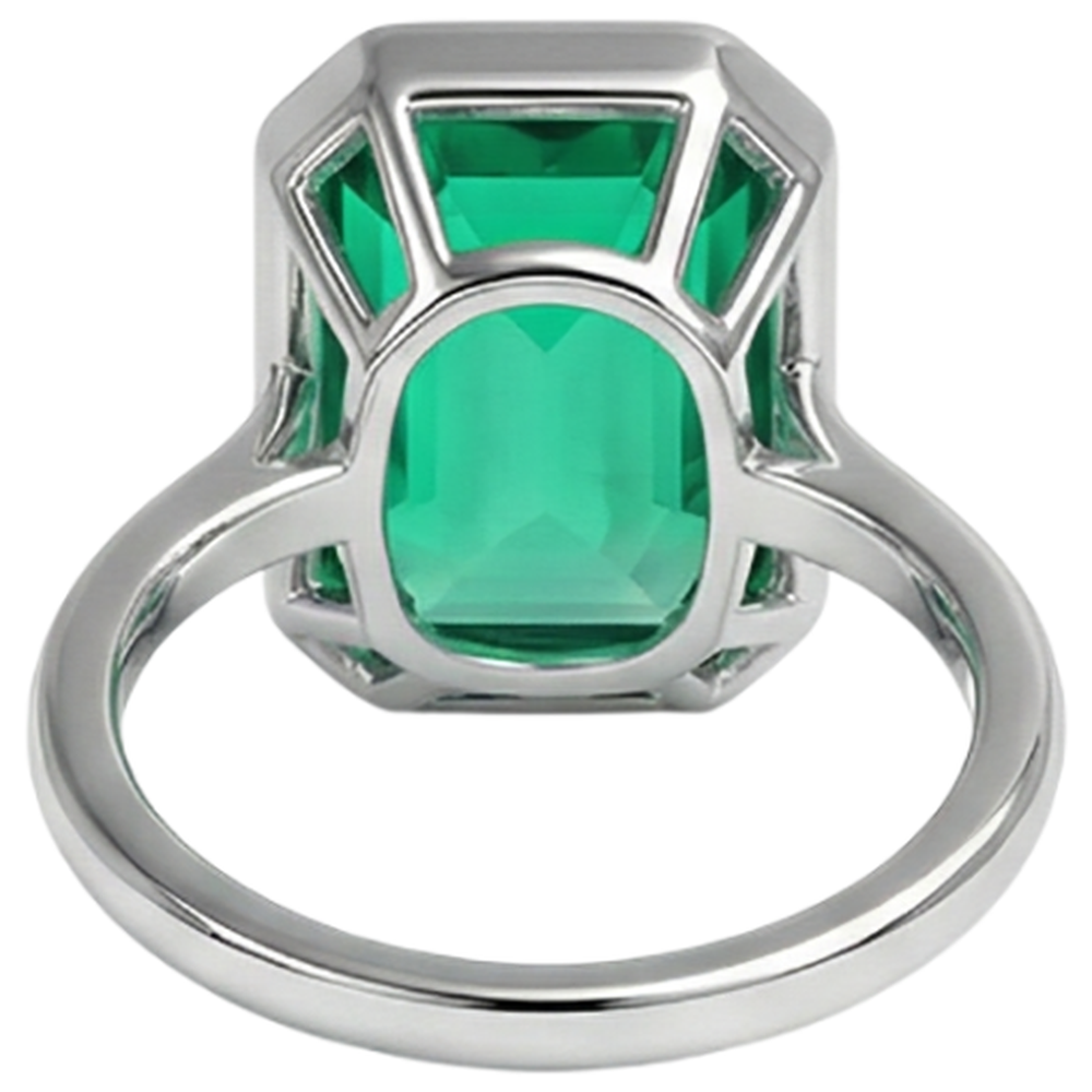 Natural Real ( Not Lab Grown ) Bezel Set Green Emerald GIA Solitaire Ring