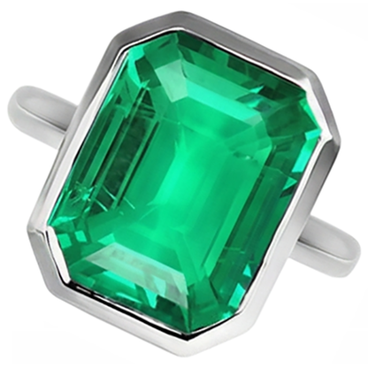 Natural Real ( Not Lab Grown ) Bezel Set Green Emerald GIA Solitaire Ring