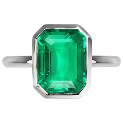 Natural Real ( Not Lab Grown ) Bezel Set Green Emerald GIA Solitaire Ring