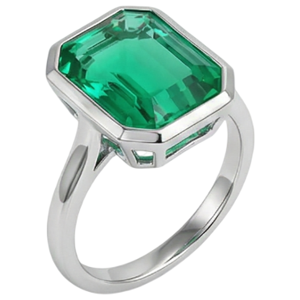 Natural Real ( Not Lab Grown ) Bezel Set Green Emerald GIA Solitaire Ring