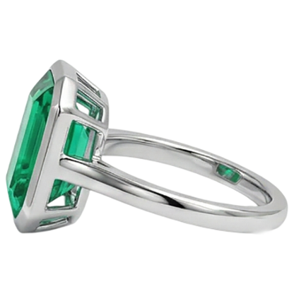 Natural Real ( Not Lab Grown ) Bezel Set Green Emerald GIA Solitaire Ring