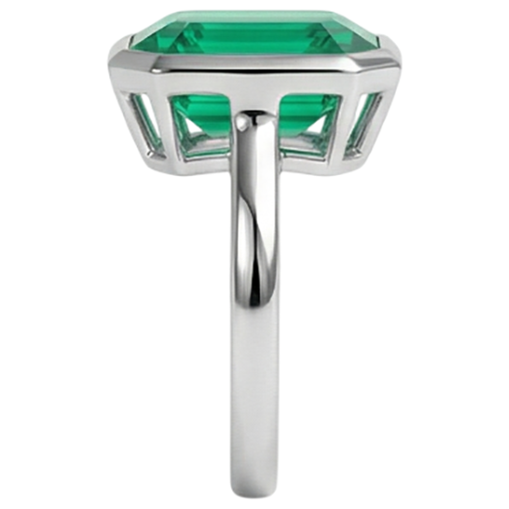 Natural Real ( Not Lab Grown ) Bezel Set Green Emerald GIA Solitaire Ring