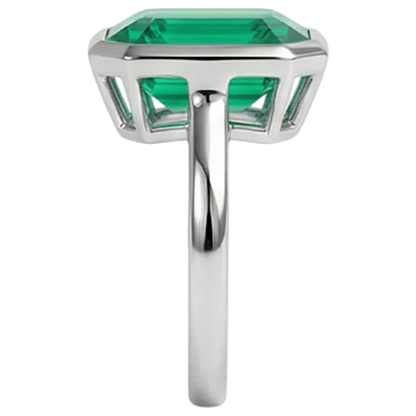 Natural Real ( Not Lab Grown ) Bezel Set Green Emerald GIA Solitaire Ring