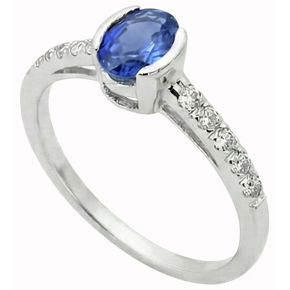 Bezel Set Oval Sri Lanka Blue Sapphire Natural Earth Mined Diamond Ring 1.40 Ct