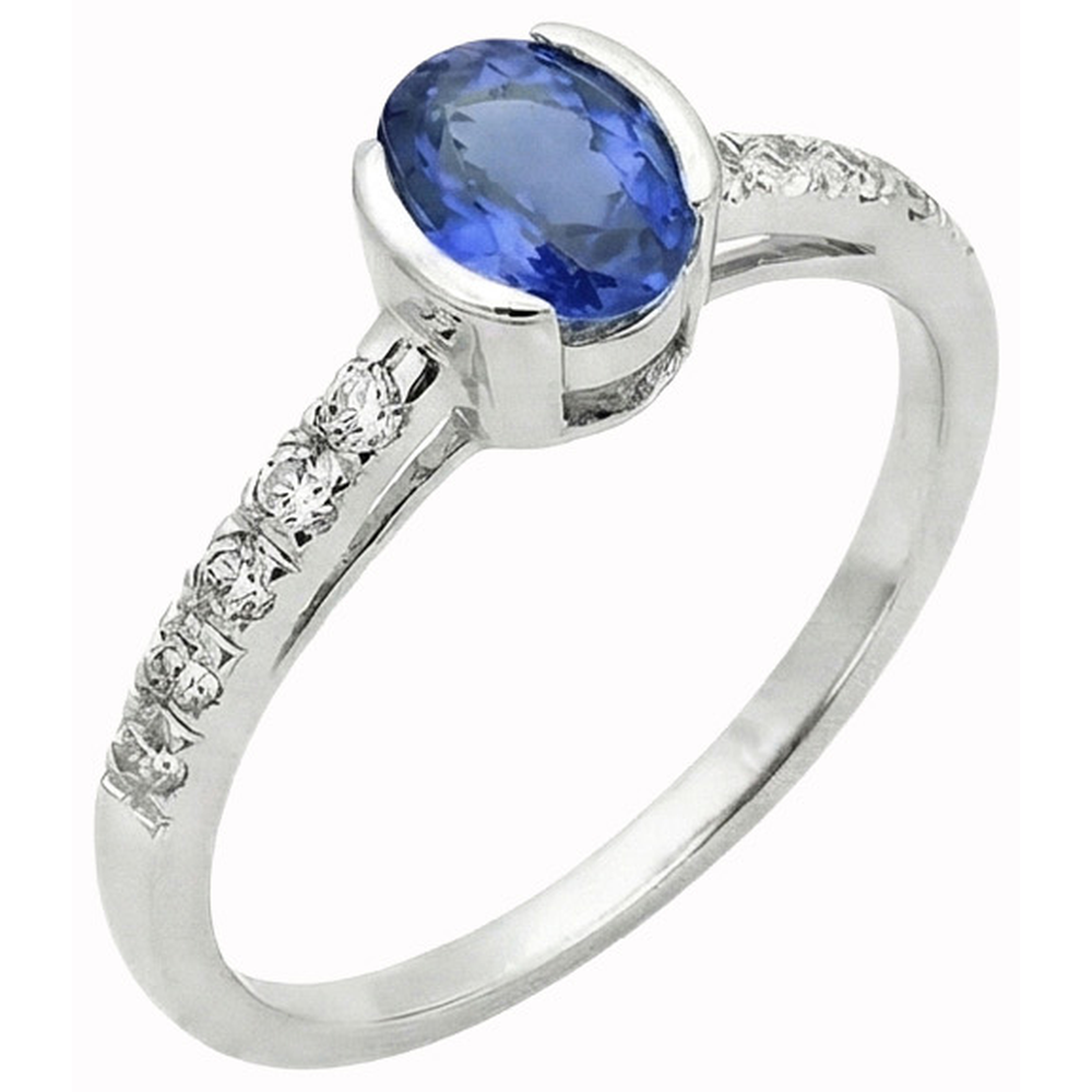 Bezel Set Oval Sri Lanka Blue Sapphire Natural Earth Mined Diamond Ring 1.40 Ct