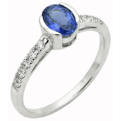Bezel Set Oval Sri Lanka Blue Sapphire Natural Earth Mined Diamond Ring 1.40 Ct