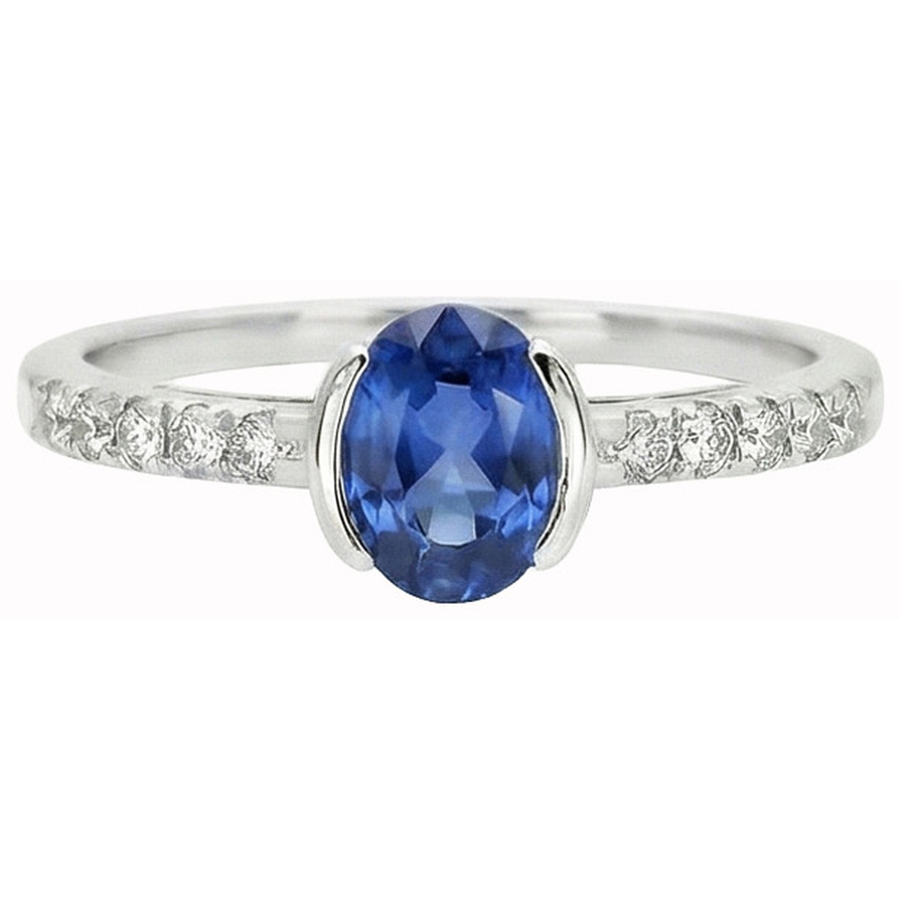 Bezel Set Oval Sri Lanka Blue Sapphire Natural Earth Mined Diamond Ring 1.40 Ct