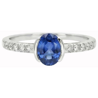 Bezel Set Oval Sri Lanka Blue Sapphire Natural Earth Mined Diamond Ring 1.40 Ct