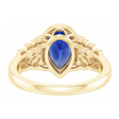 Bezel Set Pear Ceylon Sapphire & Natural Earth Mined Diamond Ring Yellow Gold 4.75 Carats
