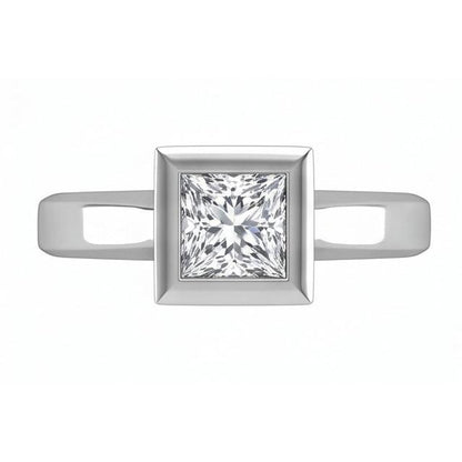 Bezel Set Princess Cut 1.50 Ct Solitaire Natural Earth Mined Diamond Wedding Ring