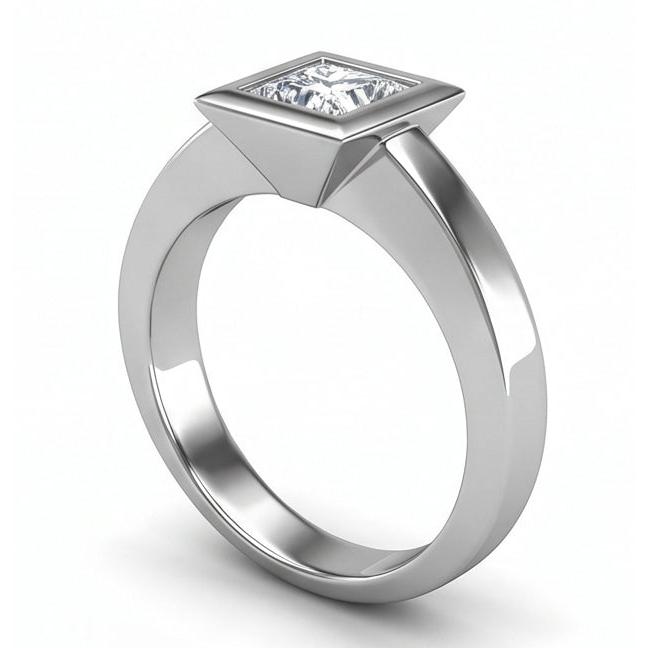 Bezel Set Princess Cut 1.50 Ct Solitaire Natural Earth Mined Diamond Wedding Ring