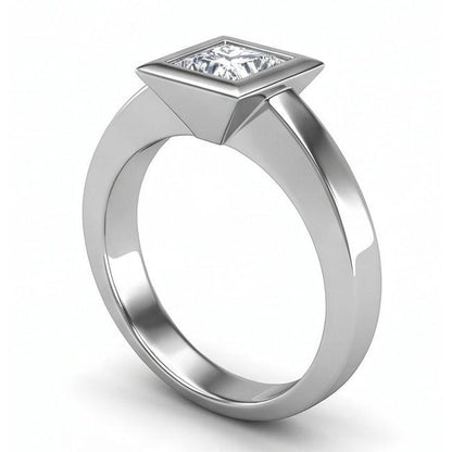 Bezel Set Princess Cut 1.50 Ct Solitaire Natural Earth Mined Diamond Wedding Ring