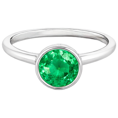 Natural Real ( Not Lab Grown ) Bezel Set Round Green Emerald GIA Ring Colombian