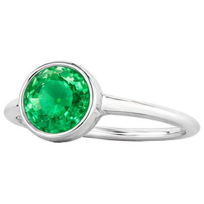 Natural Real ( Not Lab Grown ) Bezel Set Round Green Emerald GIA Ring Colombian