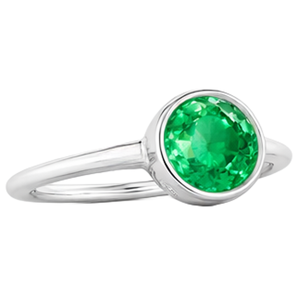 Natural Real ( Not Lab Grown ) Bezel Set Round Green Emerald GIA Ring Colombian