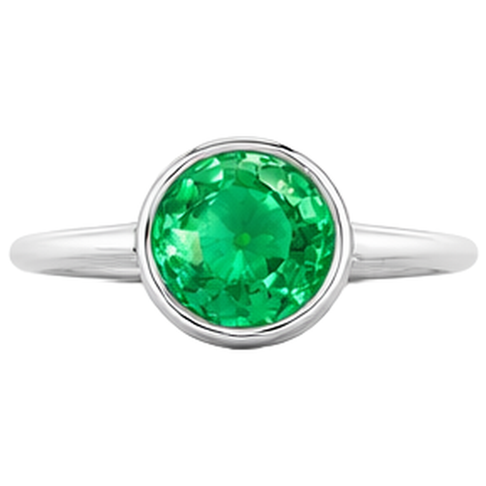 Natural Real ( Not Lab Grown ) Bezel Set Round Green Emerald GIA Ring Colombian