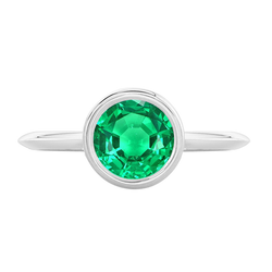 Bezel Set Round Green Emerald Ring Colombian