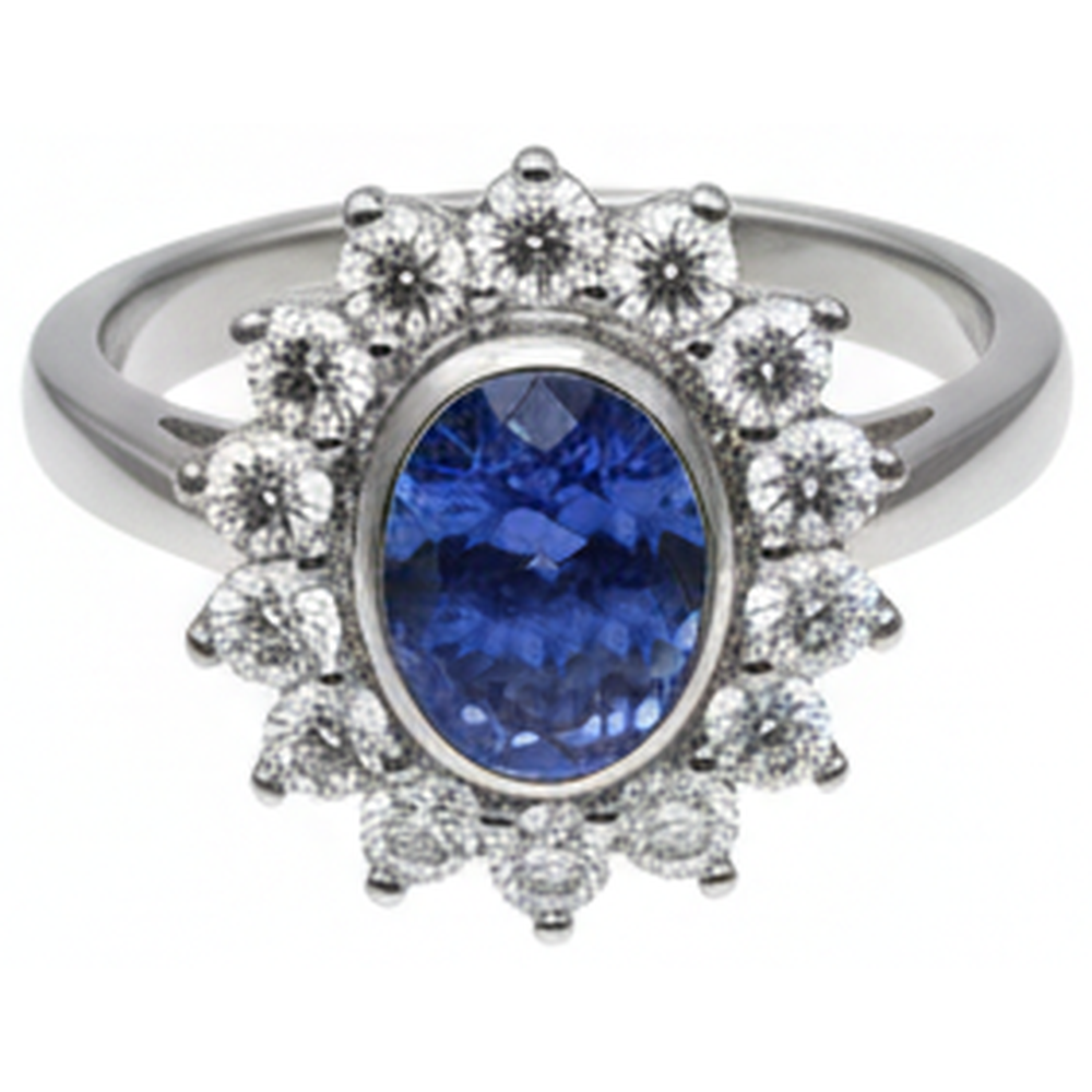 Bezel Set Tanzanite Oval Natural Earth Mined Diamond 3.30 Carats Ring White Gold