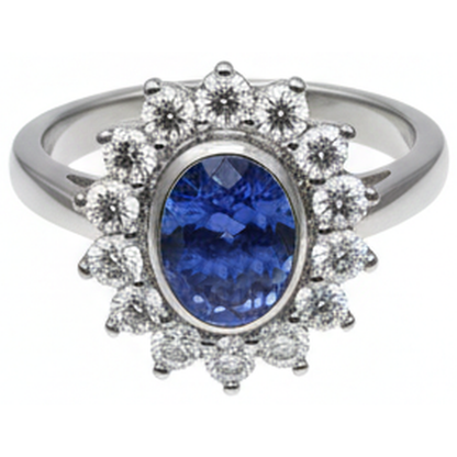Bezel Set Tanzanite Oval Natural Earth Mined Diamond 3.30 Carats Ring White Gold