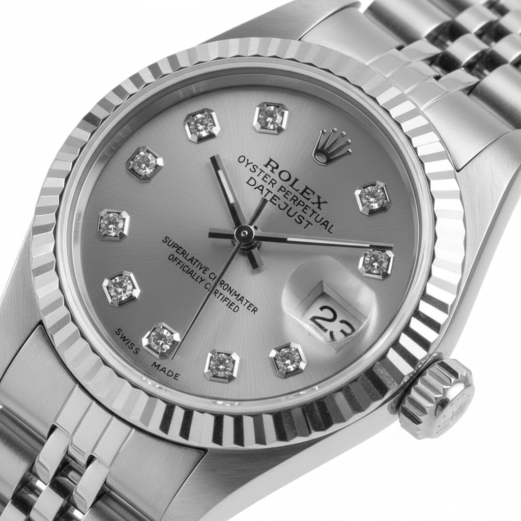 Bezel Silver Diamond Dial Rolex Datejust Women Watch Ss Bracelet