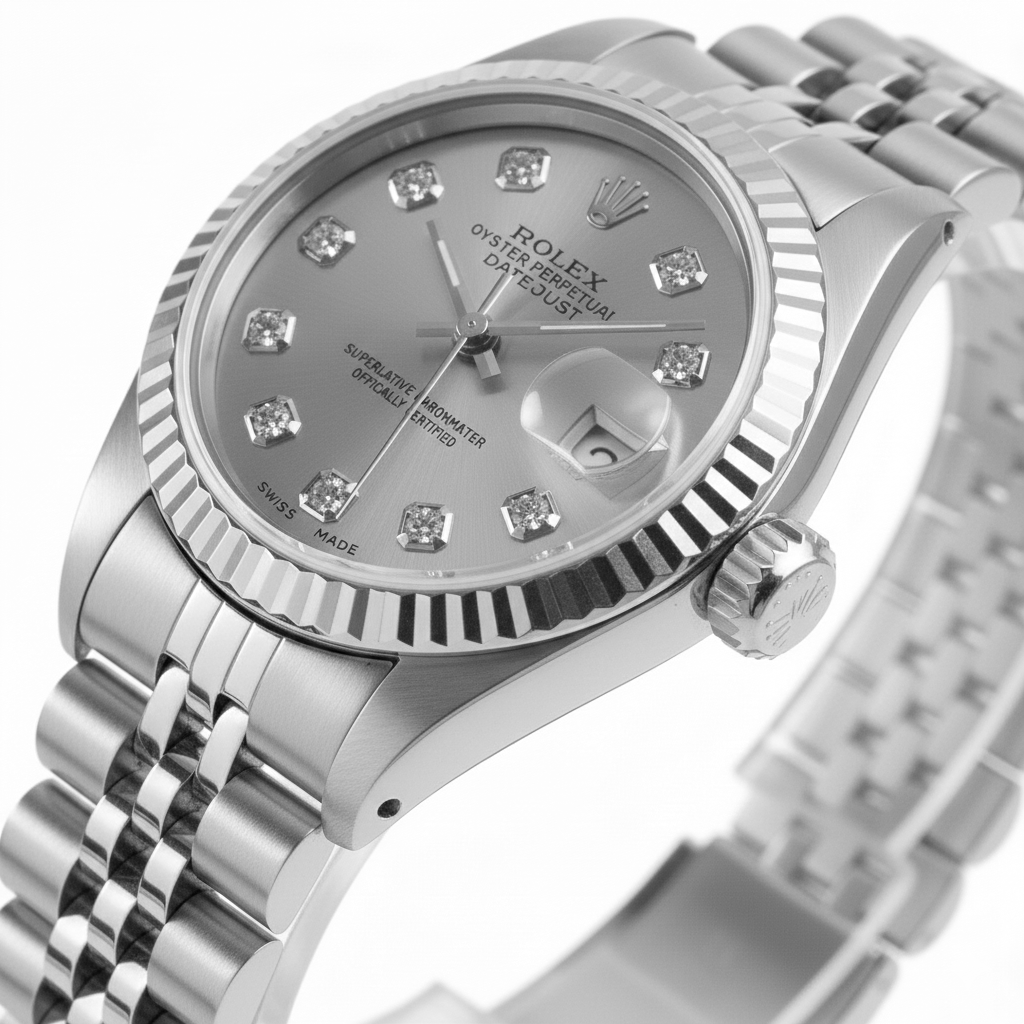 Bezel Silver Diamond Dial Rolex Datejust Women Watch Ss Bracelet