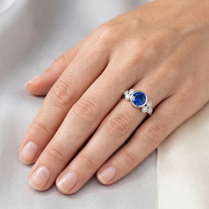 Bezel Set Ceylon Sapphire And Natural Earth Mined Diamond Ring White Gold 14K 2.70 Ct
