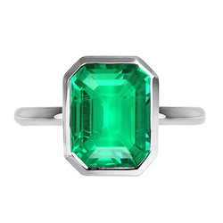 Natural Real ( Not Lab Grown ) Bezel Set Green Emerald GIA Solitaire Ring