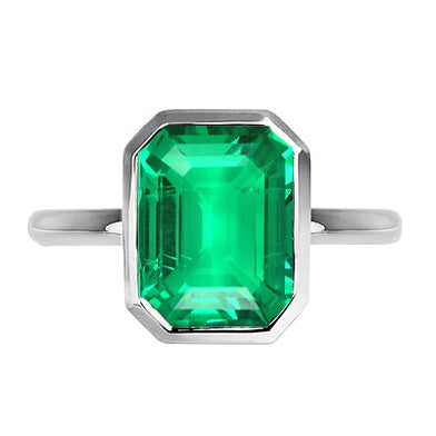 Bezel Set Green Emerald Solitaire Ring