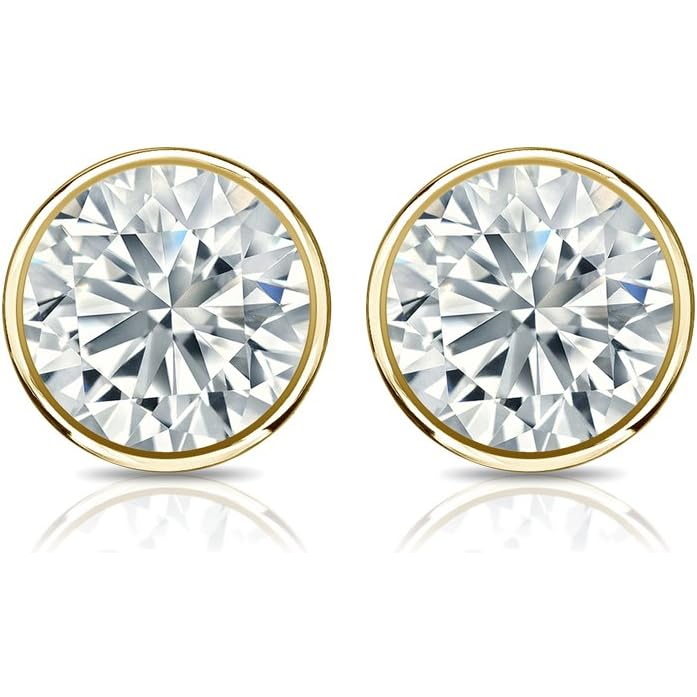 Bezel Set 3.00 Carats Women Studs Earrings Gold 14K GIA Certified Lab Grown Diamond
