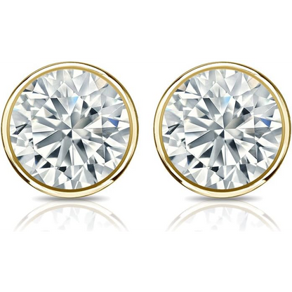 Bezel Set 3.00 Carats Women Studs Earrings Gold 14K GIA Certified Lab Grown Diamond