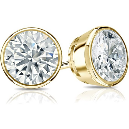 Bezel Set 3.00 Carats Women Studs Earrings Gold 14K GIA Certified Lab Grown Diamond
