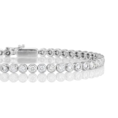 Bezel Set 5.40 Carats Round Cut Lab Grown Diamond Bracelet White Gold 10K
