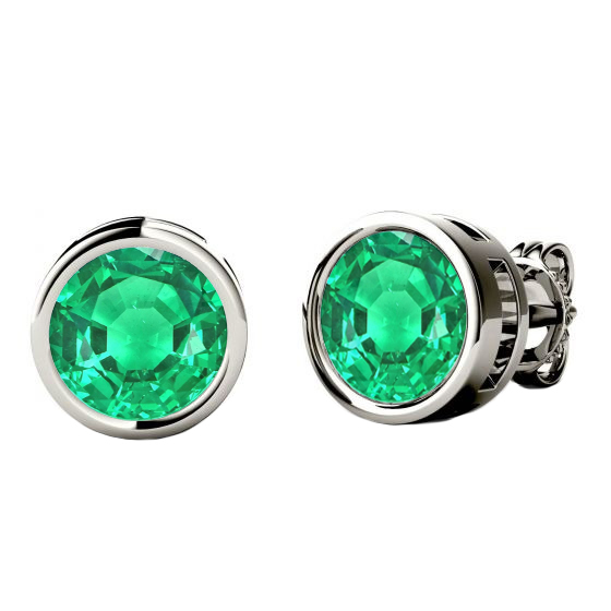 Bezel Set Colombian Green Emerald Earrings Studs White Gold Push Backs